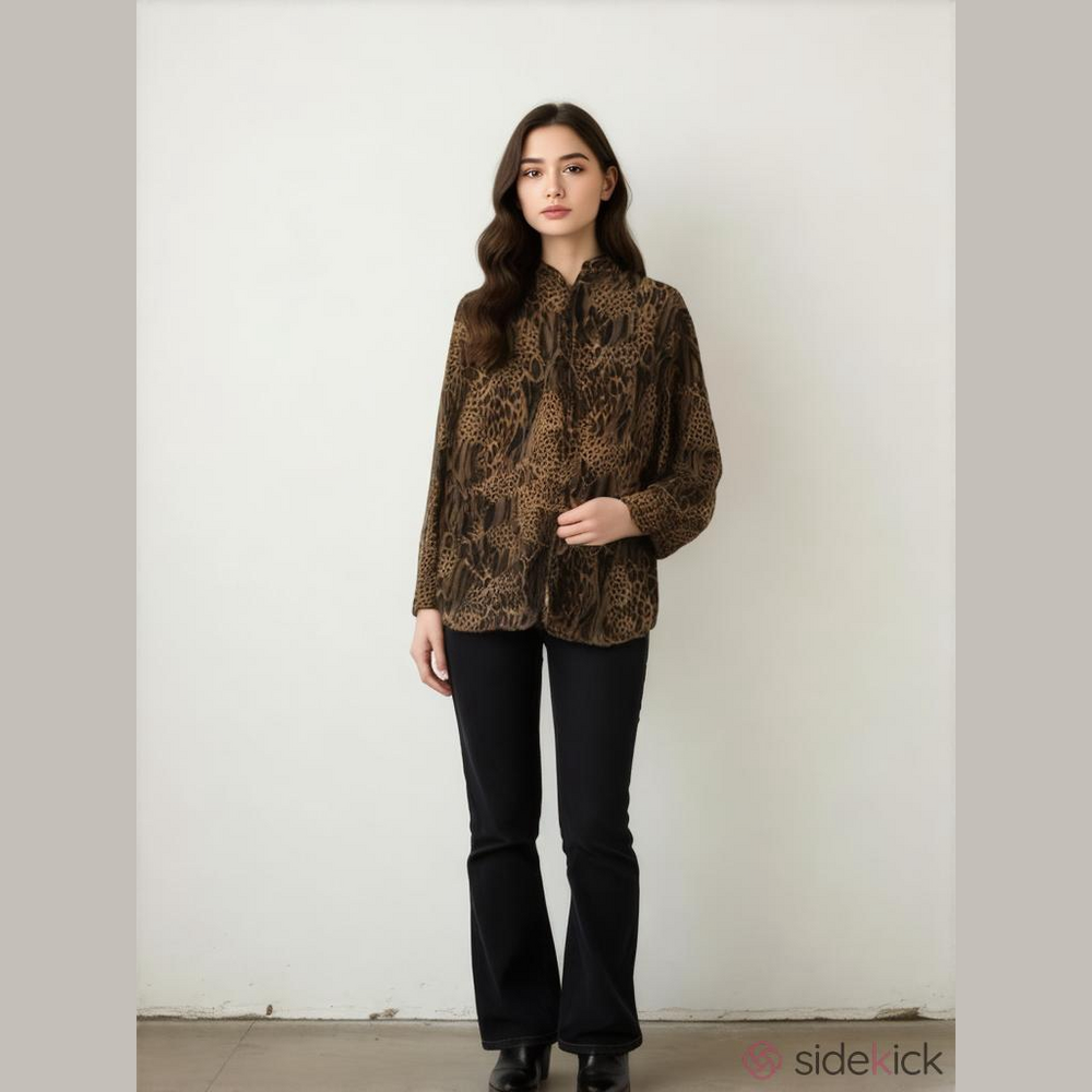 𝅺VINTAGE Y2K Leopard Print Neutral Button Front Bomber Jacket / Blazer Sz Medium